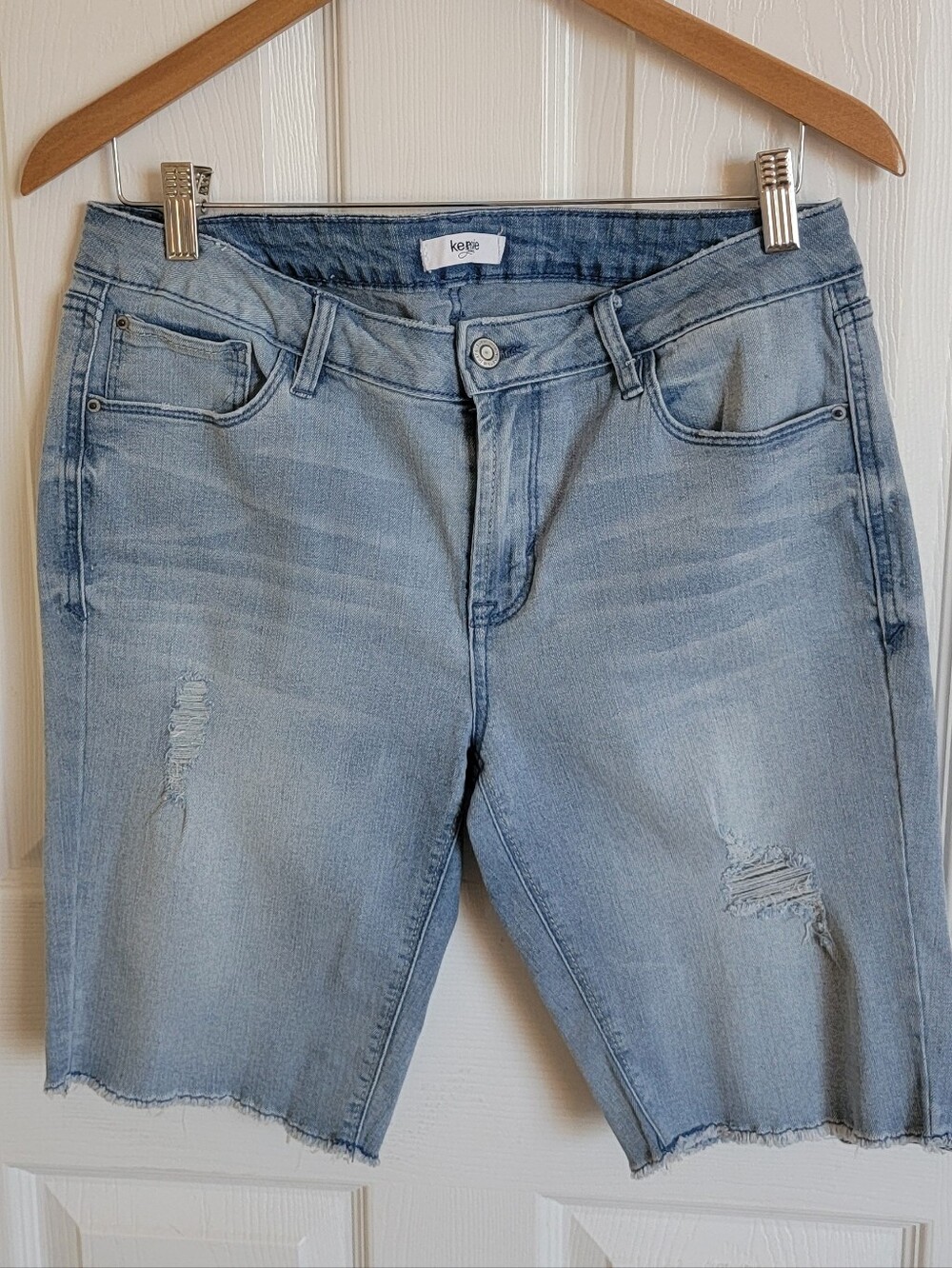 Kensie Light Wash Distressed Bermuda Jean Shorts